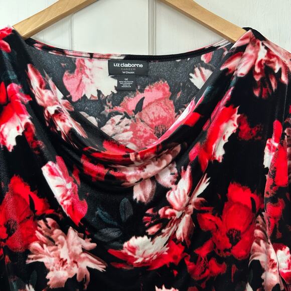 Liz Claiborne Career Woman Velvet Top Size 1X Floral Pullover 3/4 Sleeve Stretch - Picture 4 of 7